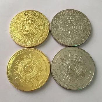 2 шт значок с календарем майя ацтеков 24K из настоящего золота с серебряным покрытием Мексика 40 мм сувенирное украшение монета